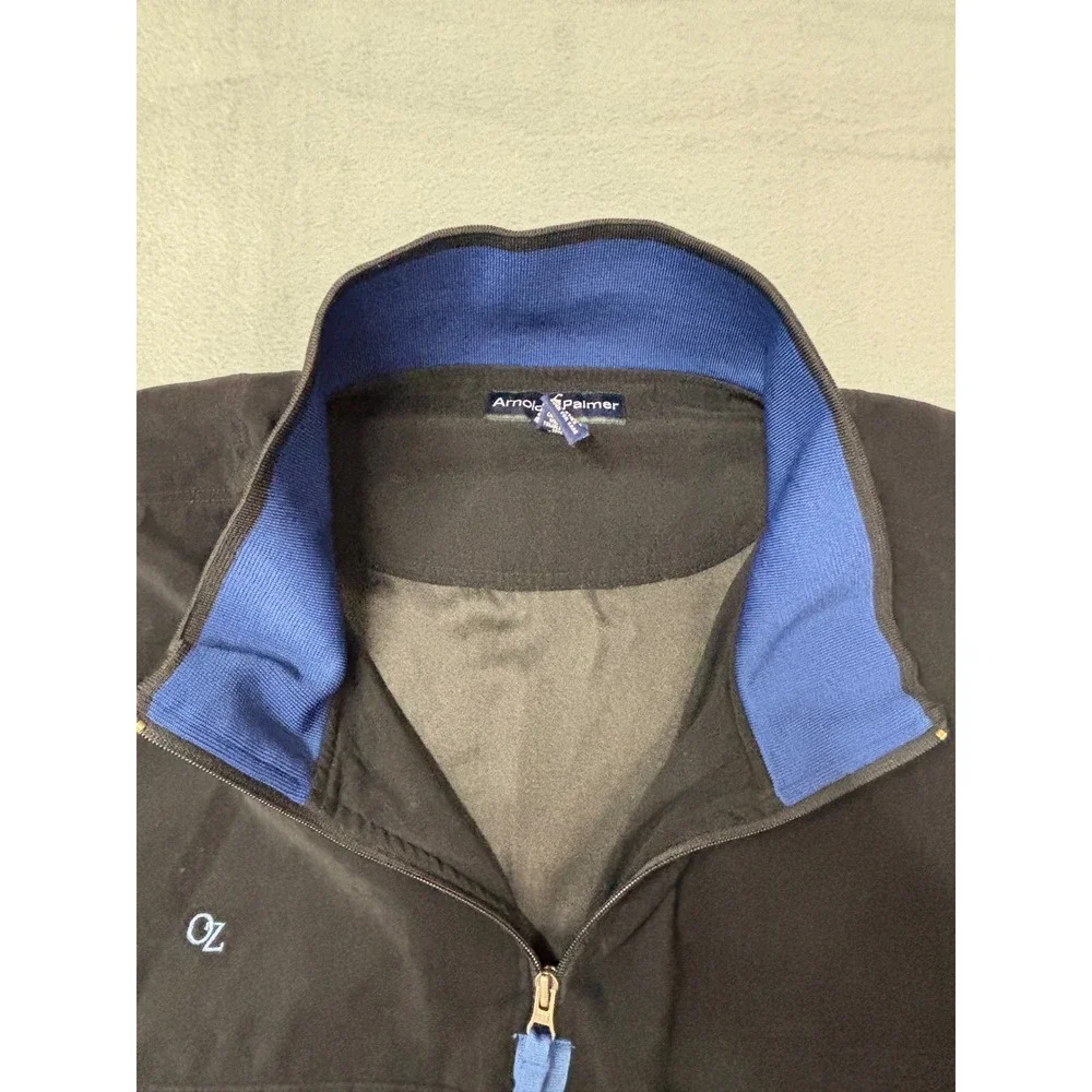 Arnold Palmer Men's XL Black 1/4 Zip Pullover Golf Jacket Stretch Blue Trim